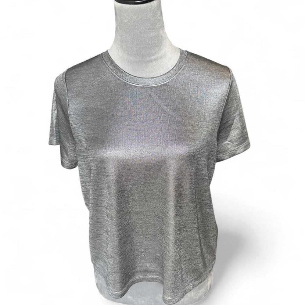 Porridge Clothing Metallic Silver Shimmer Crewneck Short Sleeve Top T-Shirt M